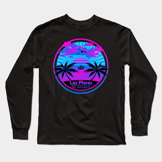 Las Flores Beach El Salvador, Palm Trees Sunset Summer Long Sleeve T-Shirt by Jahmar Anderson